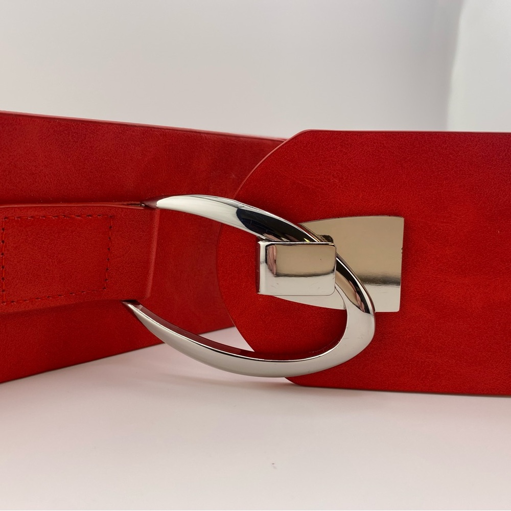 Red Leather Belt with Silver Buckle
